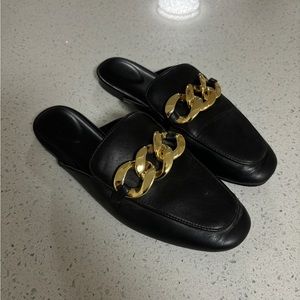 Black Loafer Flats with Gold Detailing